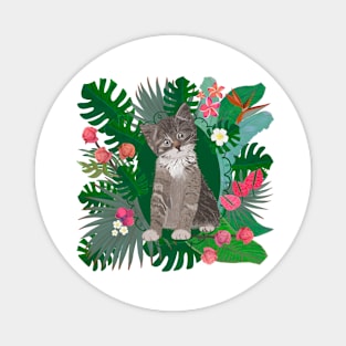 Cute cat and tropical flowers Magnet